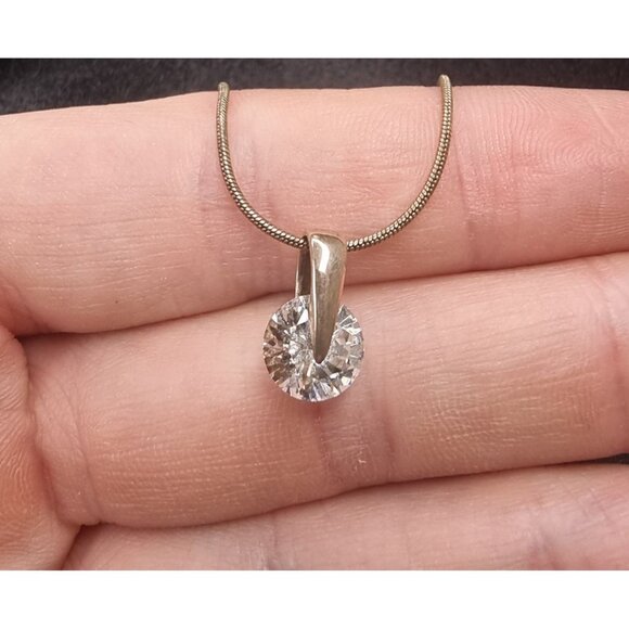 Vintage Sterling Silver Crystal Pendant Necklace With Snake Chain - Picture 5 of 5